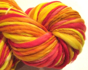 Super Bulky Handspun Yarn Girl On Fire 110 yards hand dyed wool red orange yellow waldorf doll hair knitting supplies crochet supplies