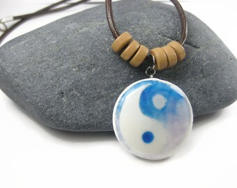 Stormy Blue Yin Yang Pendant Necklace