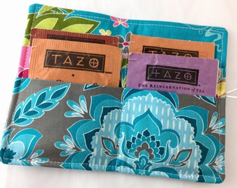Blue Tea Wallet Tea Bag Wallet - Tea Bag Case Tea Bag Holder Tea Holder Tea Bag Cozy - Tea Bag Organizer - Riley Blake Fantine Damask Blue
