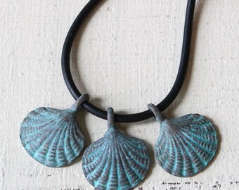 Mykonos Green Patina Beads - 15mm Scallop Shell Charm Beads - Jewelry Making Supply - Verde Gris Beach Theme - Choose Amount