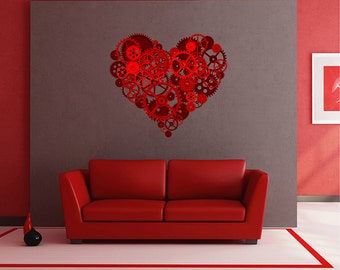 steampunk Heart Wall Decals Heart Wall Decals Mechanical heart Wall Decals Heart Wall Stickers Removable Wall Decals kcik1493