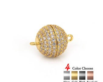 Round Magnetic Jewelry Clasp,Pave CZ Ball Bead Strong Magnetic Clasps for Bracelet/Necklace DIY Findings 1Pcs