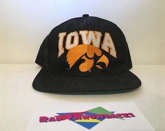 Vintage 1990s University of Iowa Hawkeyes Big Logo Black Snapback Hat