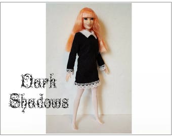 Barbie / Fashionistas Doll Clothes - DARK SHADOWS - Goth Dress and Pantyhose - Handmade Fashion by dolls4emma