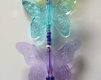 Rainbow of Fancy Butterflies Beaded Fan or Light Pull Single