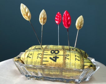 Crystal Pincushion with Yellow Tapemeasure Print