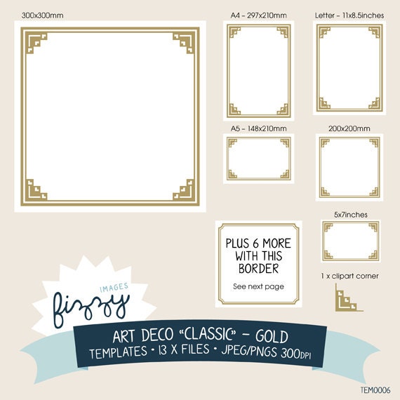 13 x art deco templates invite clipart gold digital files
