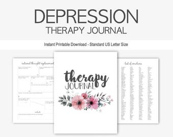 Depression & Anxiety Therapy Journal: Instant Printable Download, Mental Health, Cognitive Behavior, Self Esteem, Daily Food, Sleep Diary