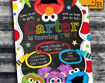 Elmo Invitation, Elmo Birthday Invitation, Art Party Invitation, Crayon, Sesame Street, Elmo Birthday Party, 1st birthday, Birthday Inv R-25