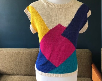 1980s vintage silk blend color block slouchy sleeveless spring sweater
