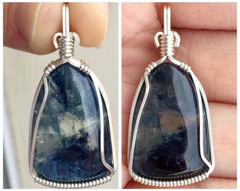 Kyanite pendant, Wire wrapped pendant, Blue stone pendant, Sterling silver, Blue kyanite jewelry, Kyanite necklace, Gemstone necklace