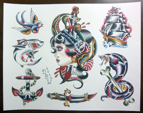 Traditional Tattoo Flash Sheet