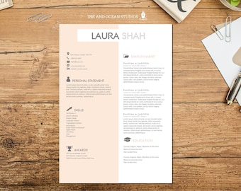 Resume / CV design with cover letter and reference page - WORD FORMAT - blush pink and grey