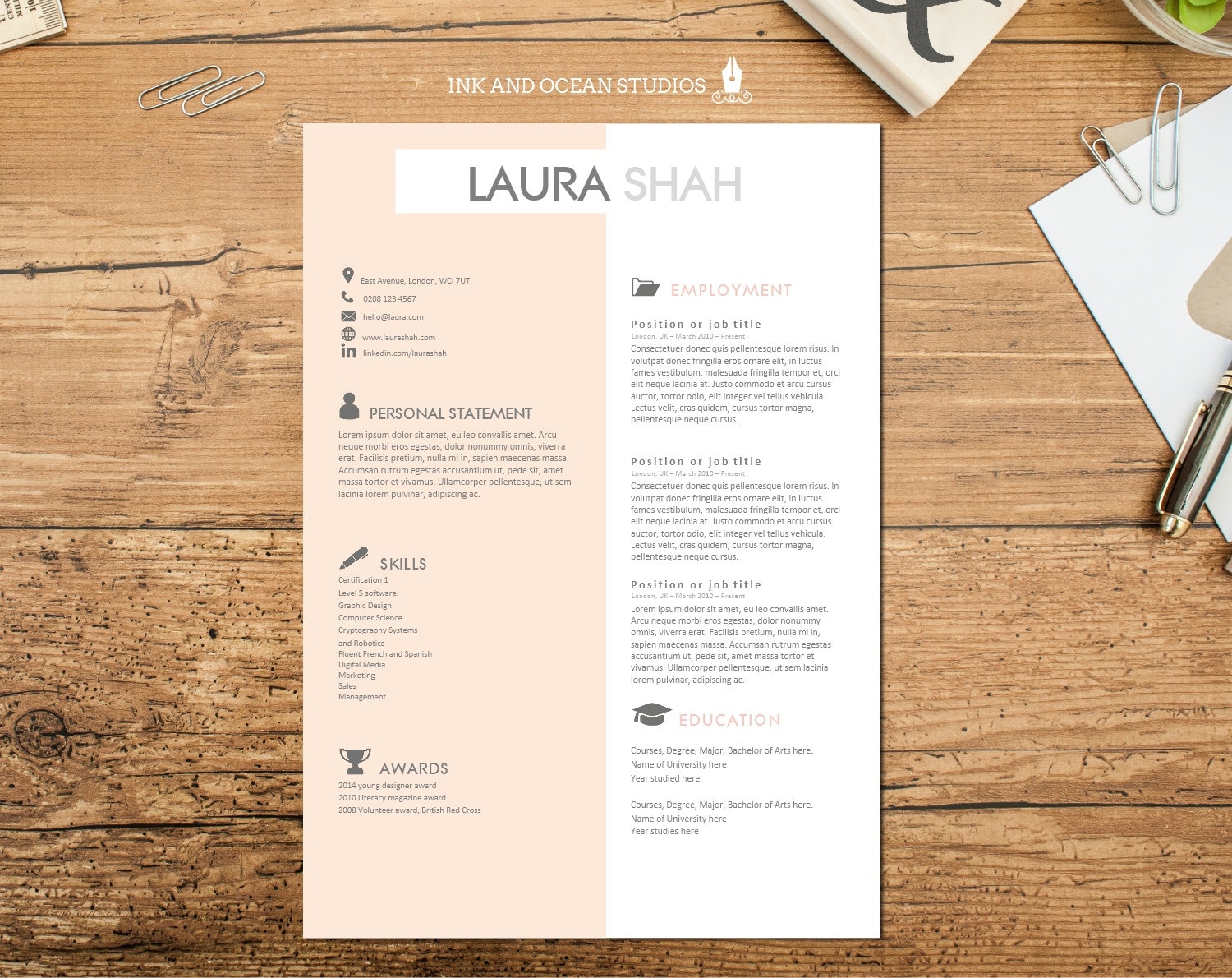 resume    cv design with cover letter and reference page word
