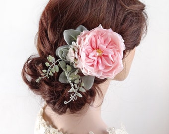 pink hair flower wedding, peony hair clip, flower hair piece, pink hair clip, flower for hair wedding, bridal hair piece, floral hair clip