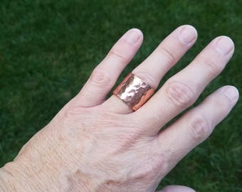 Copper Ring, Copper Cuff Ring, Hammered Copper Ring