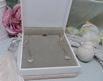 Sterling silver willow earrings with rose quartz briolettes