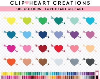100 Loveheart Clipart, Commercial use, PNG, Digital clip art, Digital images, Rainbow digital scrapbooking clip art, valentines clipart