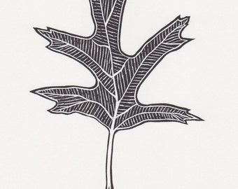 Block print: Silver Maple leaf - limited edition hand pulled fine art block print, linocut print (5 x 7")