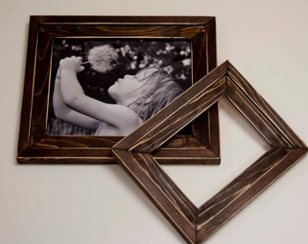 1) 8x10 and 1) 5x7 Stacked pine distressed rustic picture frame...stained dark walnut...HANDMADE