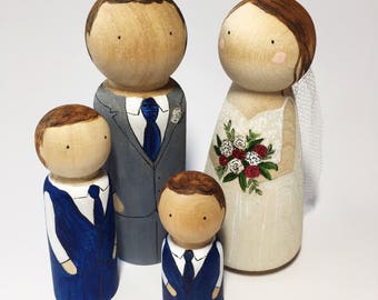 Wedding cake toppers wooden dolls // Custom wooden peg dolls // Personalised couple rustic cake topper