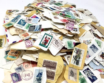 Vintage lot of used cancelled postage stamps US and international repurpose collage crafting supplies