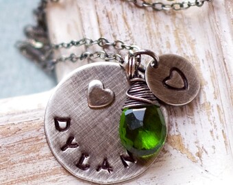 Mother's Necklace, Personalized Necklace, Birthstone Necklace, Name Necklace, Hand Stamped Necklace, Mommy