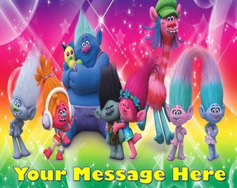 Trolls Party Edible Cake Topper Edible Frosting Sheet - Quarter , Half , Round , Strips Sheet Sizes