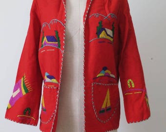 Vintage 1940s hand crafted 100% wool Mexican tourist jacket. Size Small
