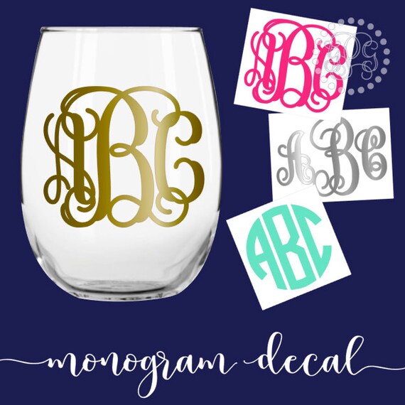 Items similar to Wine Glass Decal, Wine Glass Monogram, Personalized Wine Glass Decal