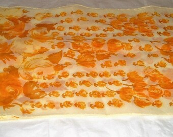 Vintage ladies scarf , retro floral scarf , womens accessories scarf , vintage floral scarf , yellow floral scarf , ladies 70s scarf , wrap