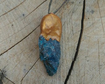 Gold Dipped Raw Blue Apatite Pendant