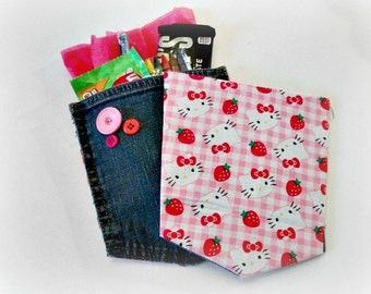 Hello Kitty Favors, HK Party Favors, Hello Kitty Birthday, Upcycled Denim, Party Decorations, Birthday Favors, Goody Bags, Hello Kitty Party