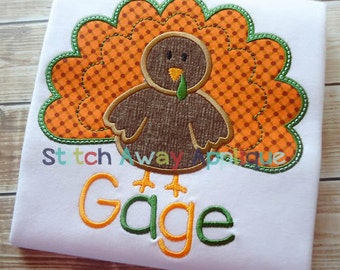 Boy Turkey Thanksgiving Fall Machine Applique Design