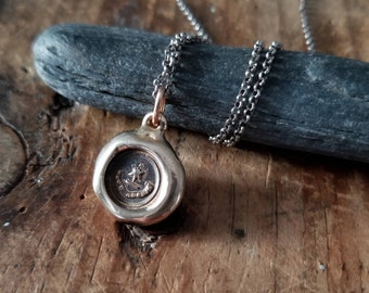 Bronze Star Necklace - Beware I am Here - Wax Seal Necklace in Latin - Cave Adsum Wax Seal Pendant - 315