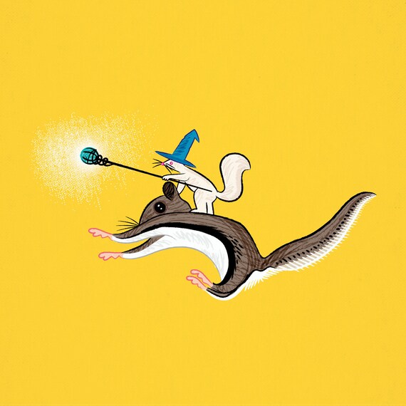 Squirrel Sorcery - flying squirrel - animal art poster print by Oliver Lake - iOTA iLLUSTRATiON