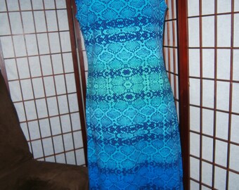 Women's Long Dress - Lizard Print in Blue Tones