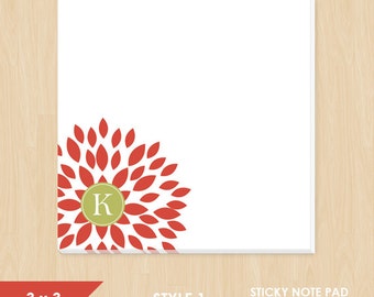 Personalized Sticky Note // Red Blooming Blossom with Monogram Initial // S100-7