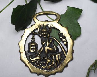 Vintage or Antique Lucky Goblin or Pixie Horse Brass - Fey, Fairy - Folk Magic, British, Pagan, Wisdom - Rare