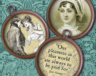Jane Austen - 1-Inch Circles - Digital Collage Sheet - Regency, Literary, Antique Images - Instant Download - Digital Printables