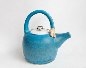 Stoneware Hand Thrown Turquoise Teapot. Lady Teapot. In stock.
