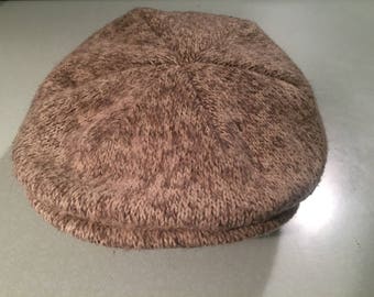 Vintage Tan Brown Grey Knit Wool Motering Messenger Cap Hat Large