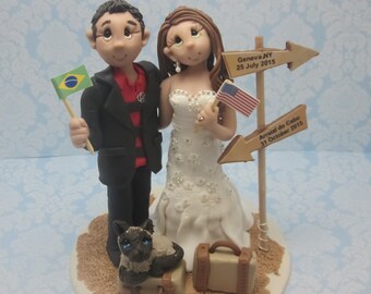 Travel Themed wedding cake topper, Custom wedding cake topper, personalized cake topper, Bride and groom cake topper, Mr and Mrs cake topper
