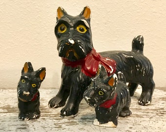 Vintage, Chalkware, Scotty Dog, Set of Three