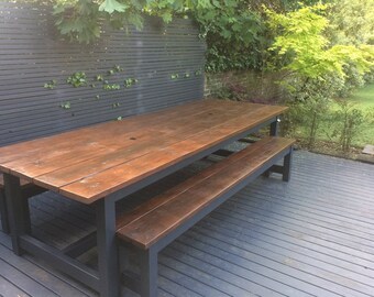 Rustic Patio Table with integral Ice Buckets/dining table/garden table/garden furniture