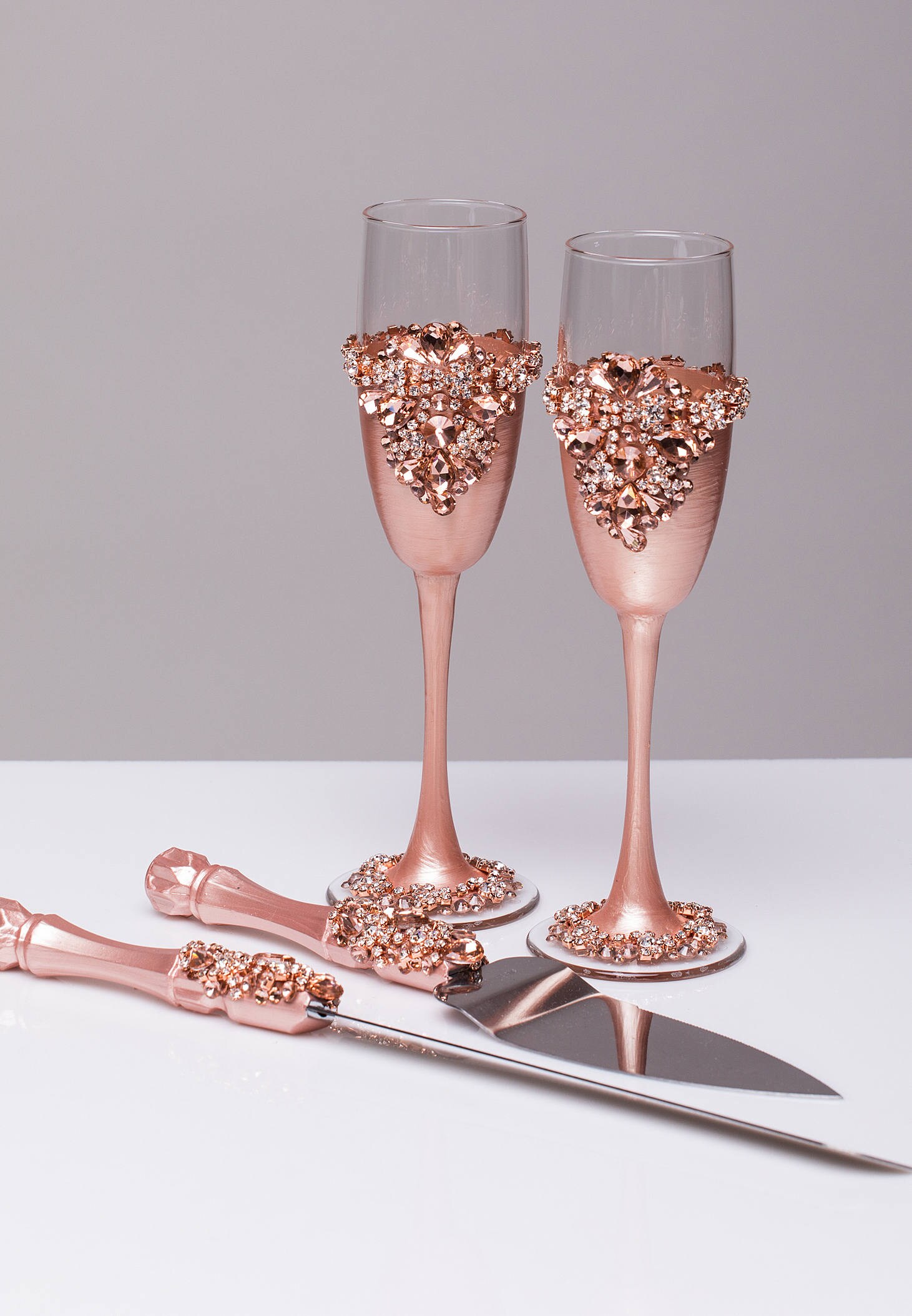 Download ROSE GOLD Wedding glasses and Cake Server Set cake knife rose