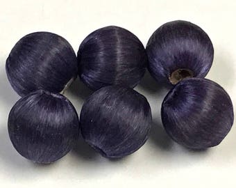 VINTAGE SILK BEADS Japanese Dark Violet Purple 10mm pkg6 slk31A