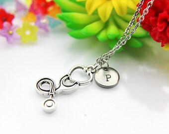 Stethoscope Necklace, Silver Stethoscope Charm, Doctor Nurse Gift, Graduation Gift, Medical Student Gift, Personalized Gift, N81