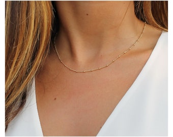 chaîne en or collier • or perles collier Bijoux minimaliste superposition délicat collier • satellite chaine • bijoux simple • • B108