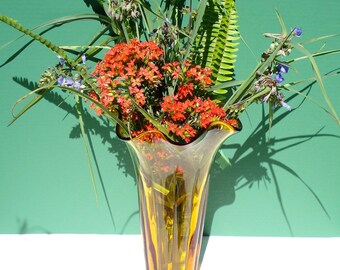 Vintage Tall Amber Art Glass Flower Vase